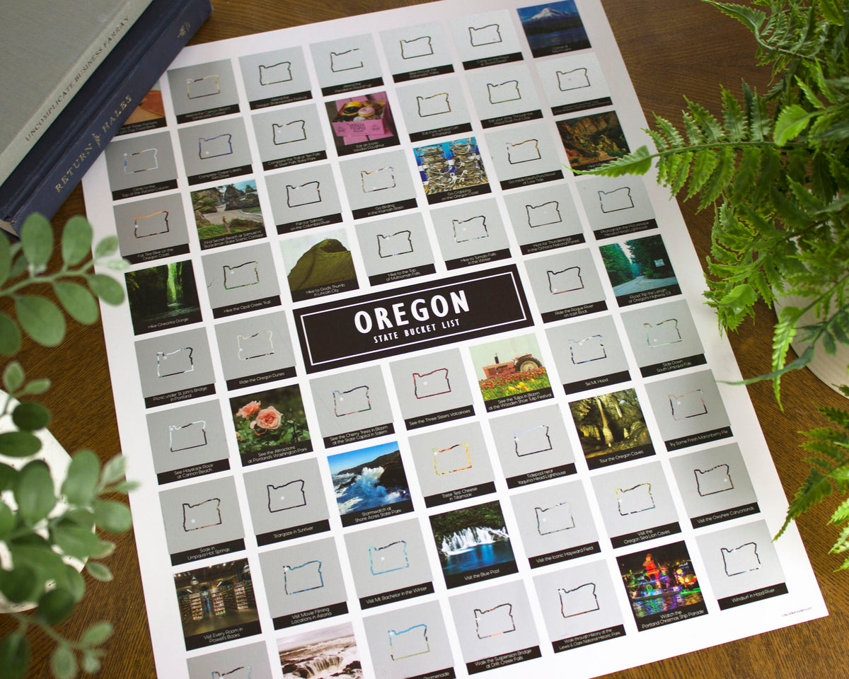 Oregon State Bucket List Scratch Off Poster – Cascadia Modern